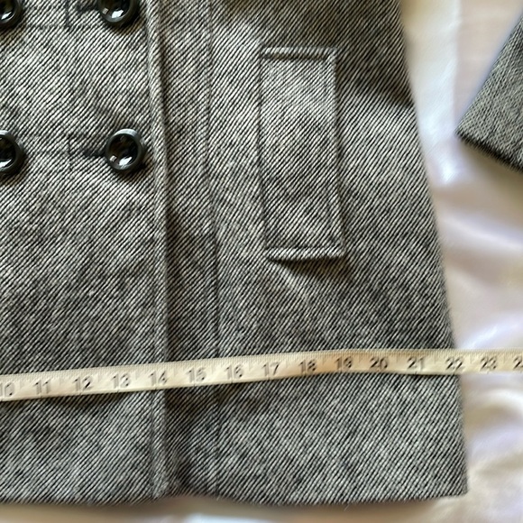 Croft & Barrow Tweed Wool Hooded Pea Coat Jacket Double Breasted Gray Black Med - Picture 12 of 13